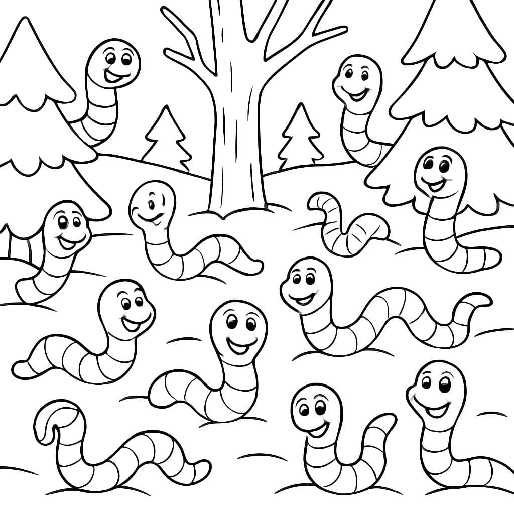 10 gusanos distribuidos en un bosque invernal