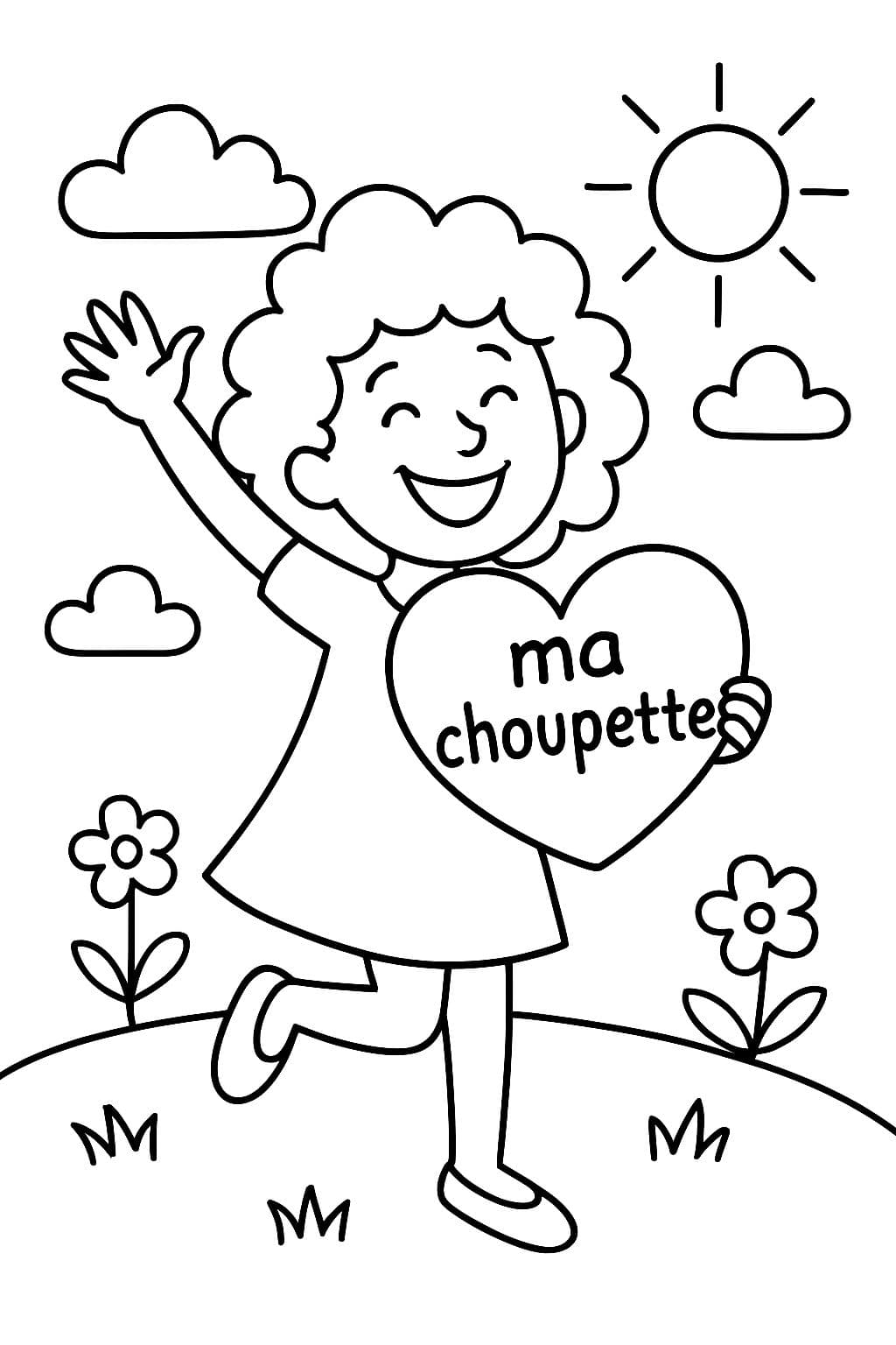 Señora alegre con corazón escribe a mi pequeña.