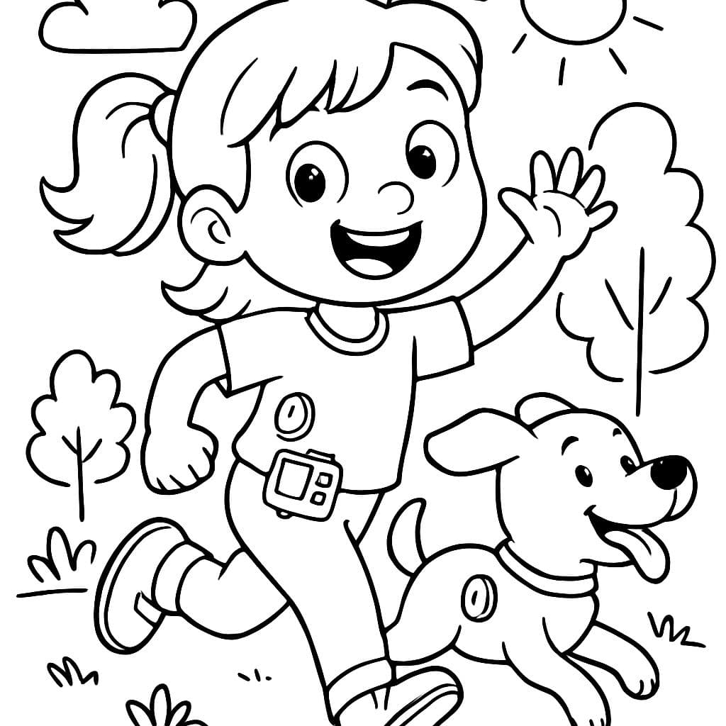 Fille diabétique de type un avec son chien, avec capteur et pompe.