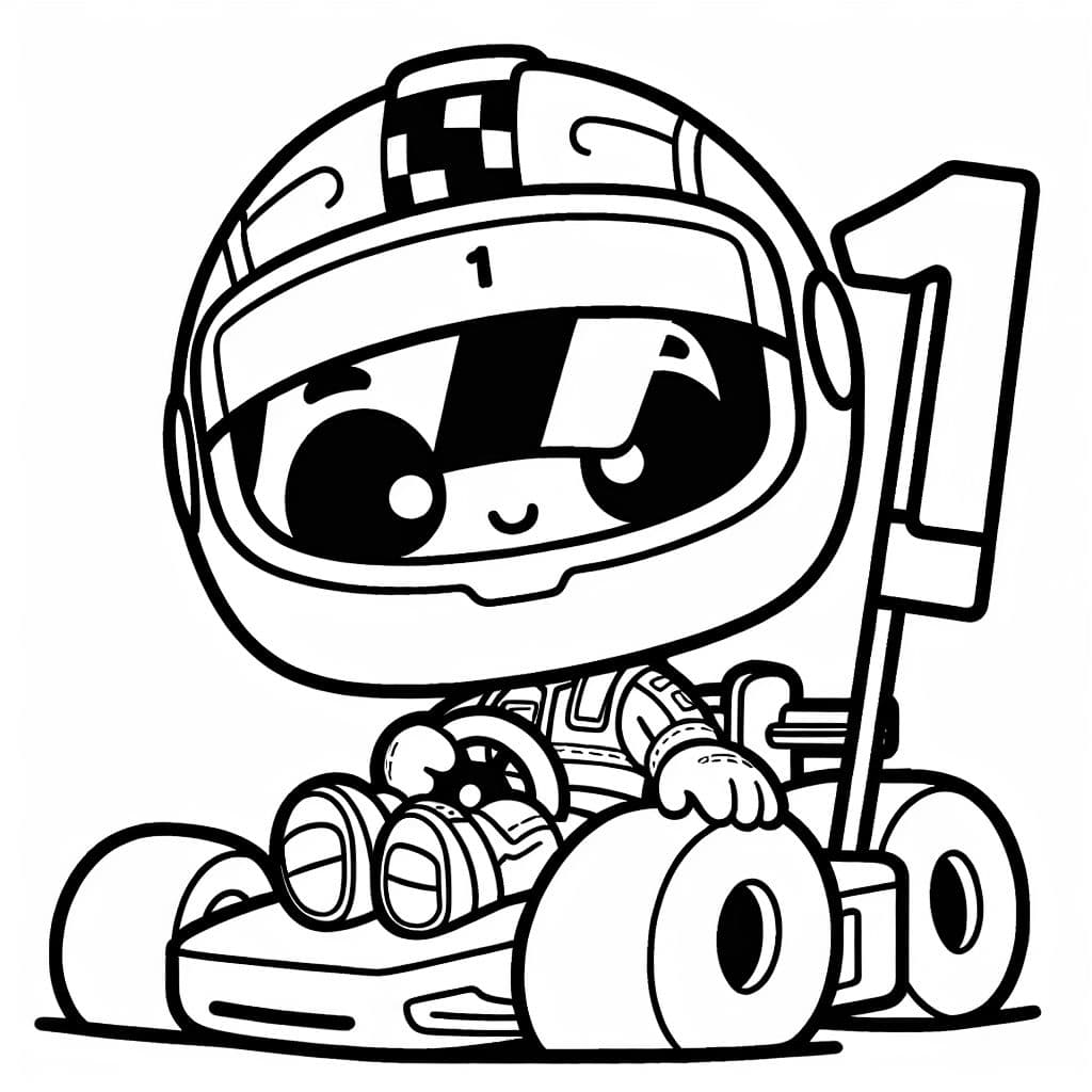 Pilote de course au stand avec le numéro 1. Anniversaire.