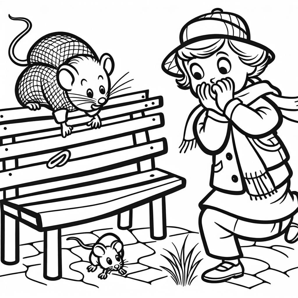 Dame debout sur le banc parce qu'elle a peur d'une souris.