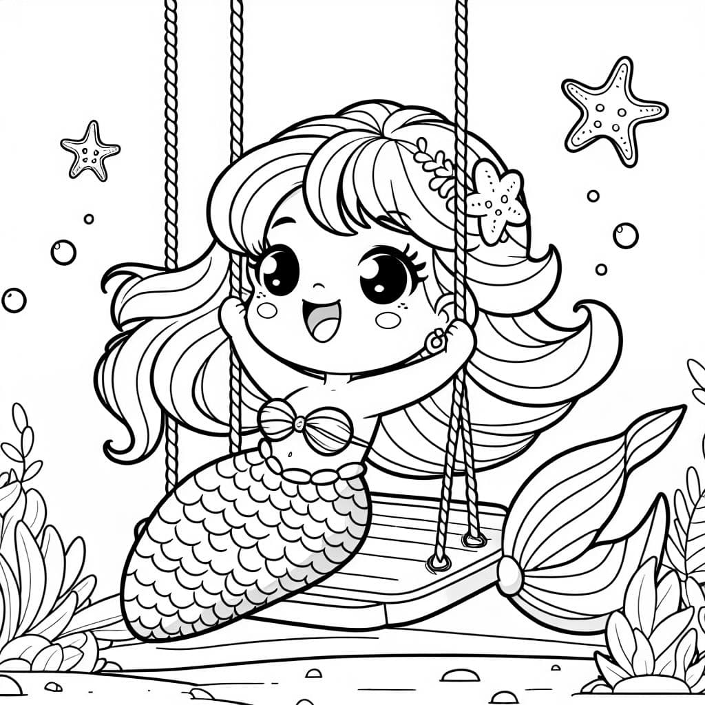 eine Meerjungfrau auf einer Schaukel mit einem Seestern