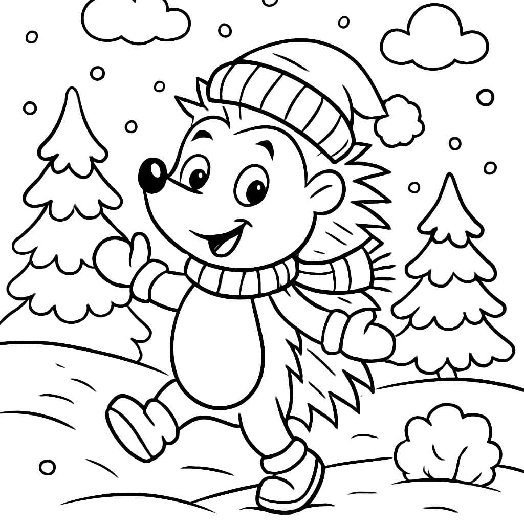 Erizo en el país de las maravillas invernales