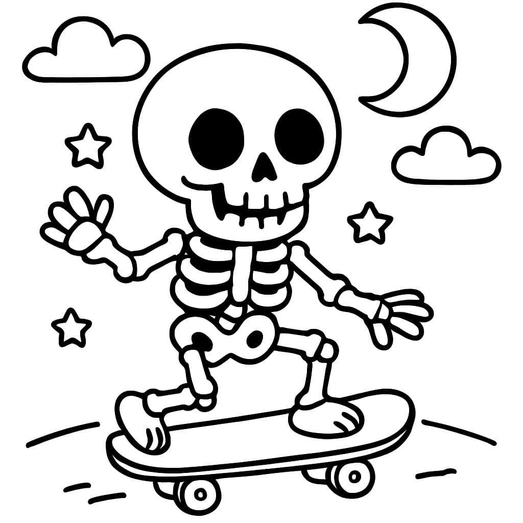 un esqueleto de Halloween montando un patinete