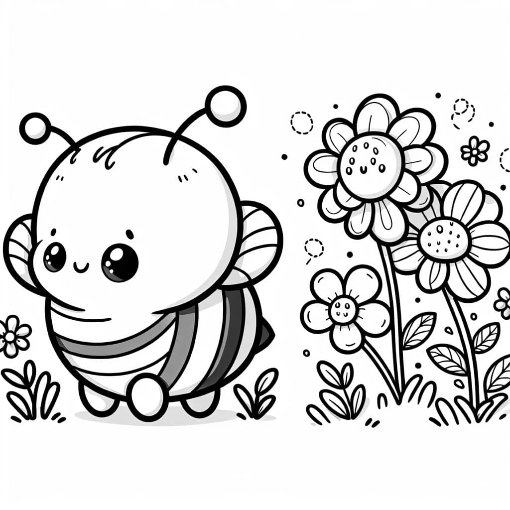 Un bourdon dodu qui vole joyeusement et visite des fleurs.