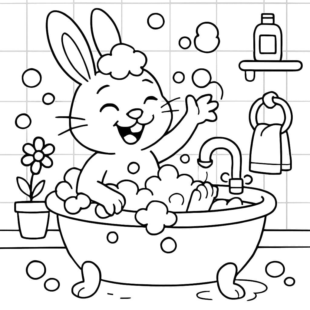 Un conejito tomando un baño de burbujas relajante
