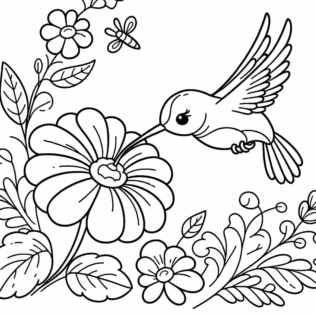 Un colibrí colorido chupando néctar de una hermosa flor.