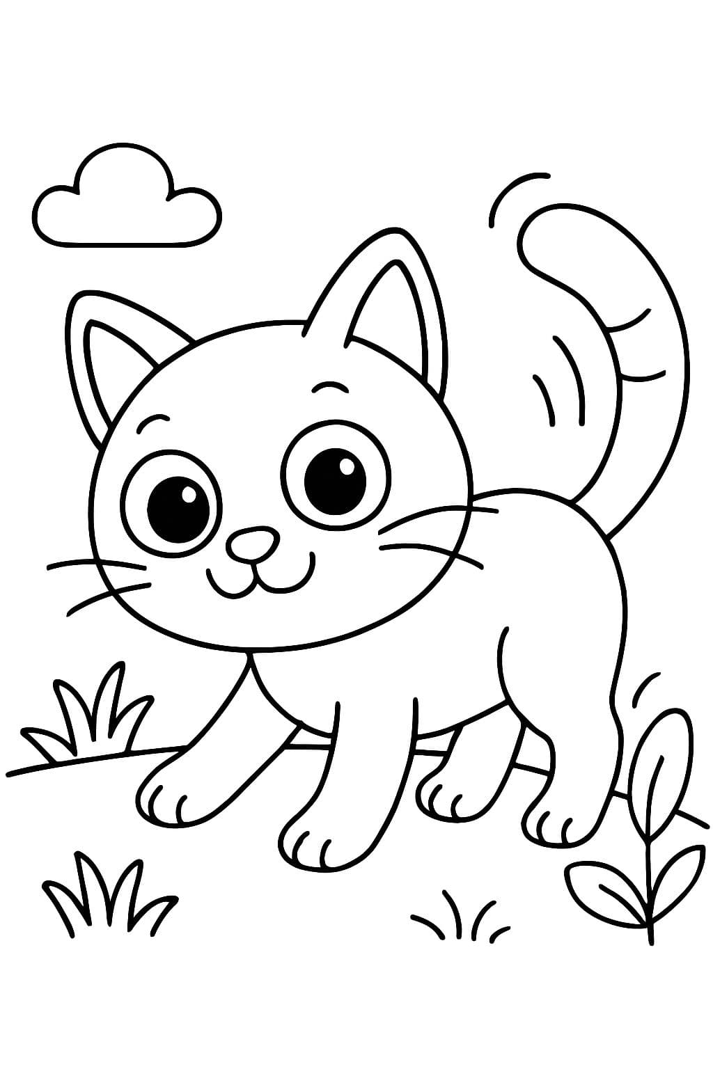 Eine Katze, die mit dem Schwanz wackelt, um zu jagen, und große Augen hat.