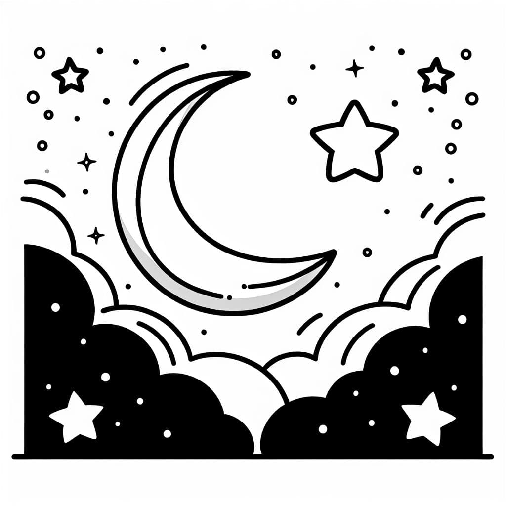 A night sky with two bright stars or a crescent moon