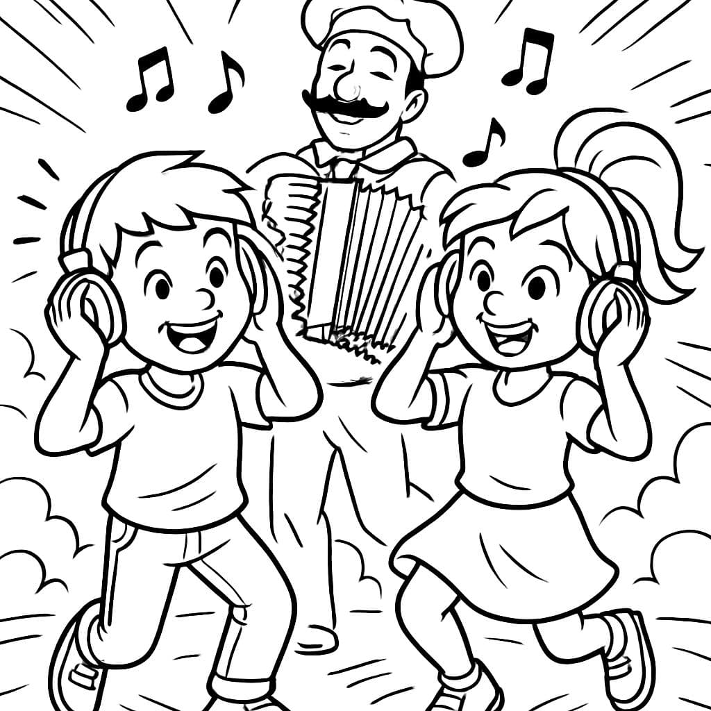 Un niño y una niña escuchando música italiana.