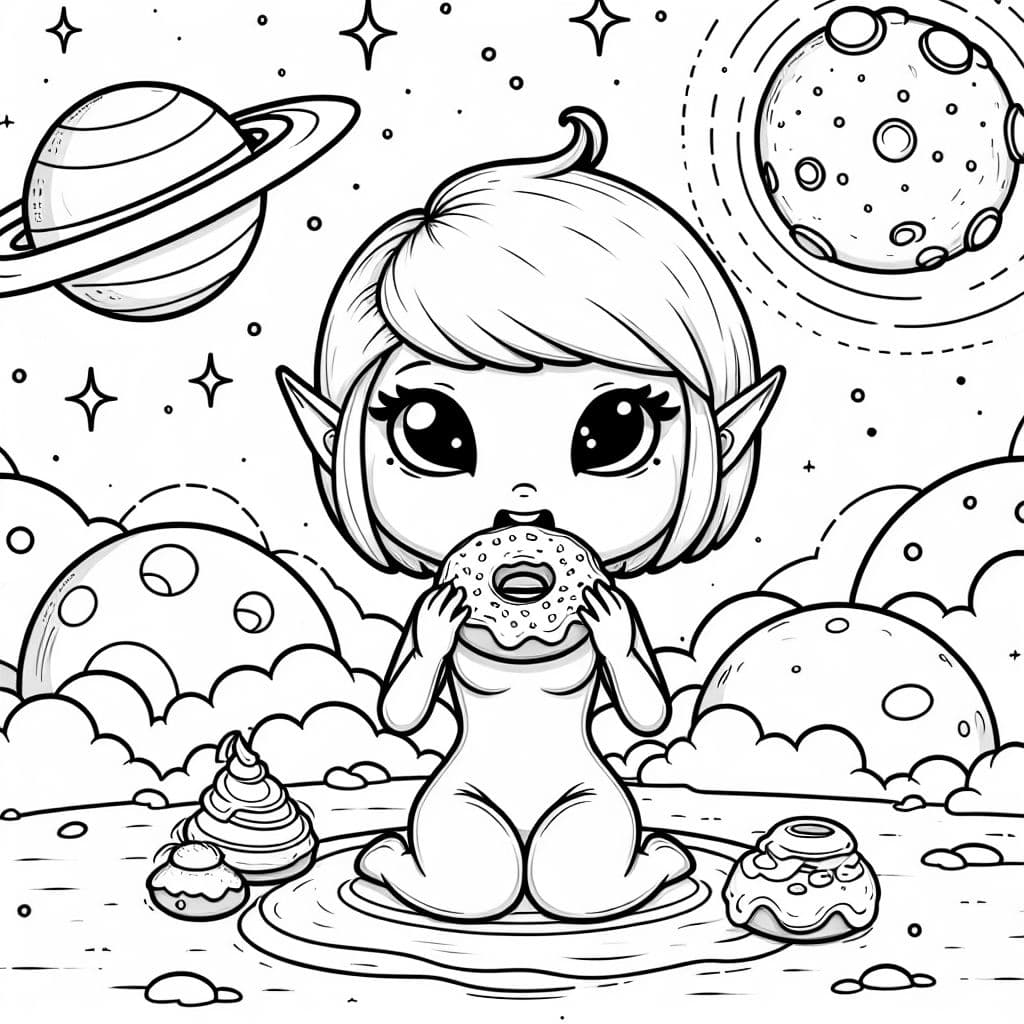 donut espacial comido por una chica alienígena