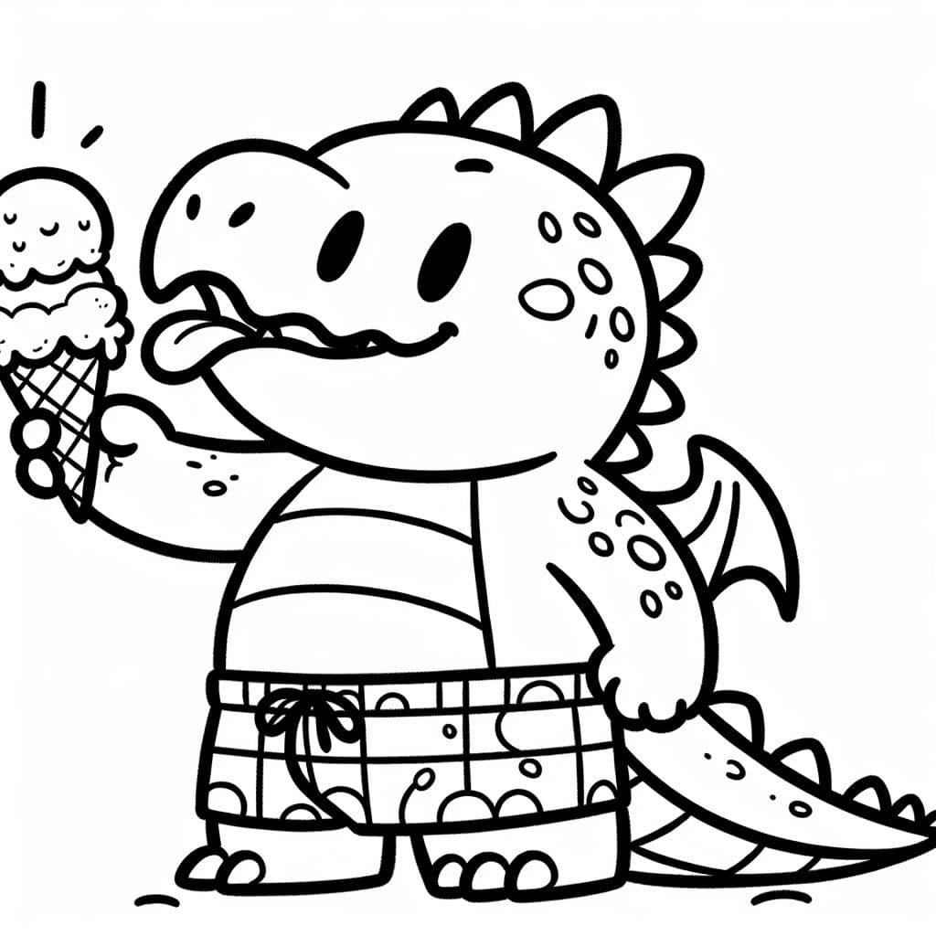 cornet de glace étant mangé par un dragon en maillot de bain