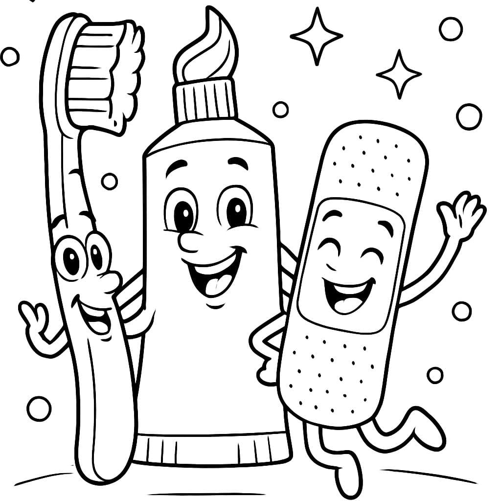cepillo de dientes y pasta de dientes y vendaje