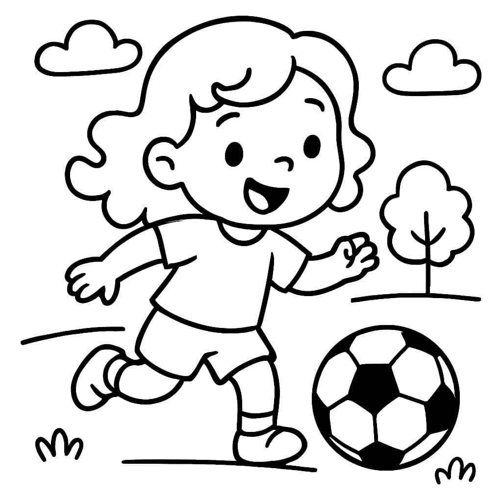 Une petite fille avec des cheveux ondulés jouant au football.