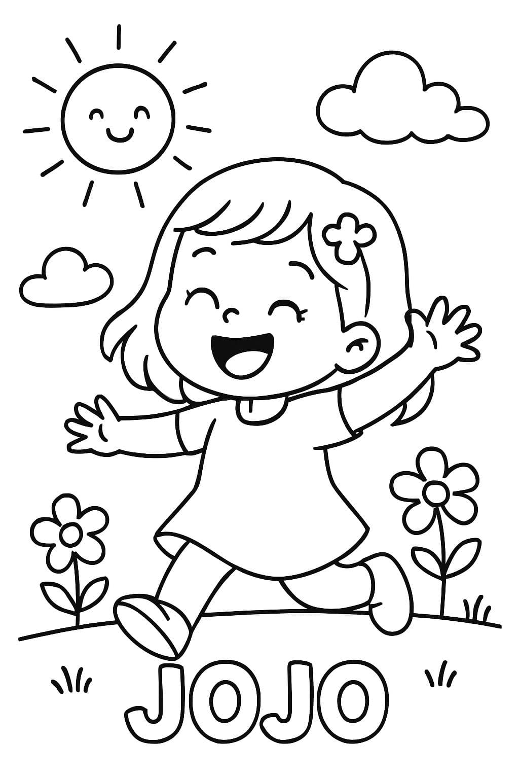 Una imagen de una niña de 3 años. Escribe el nombre Jojo.