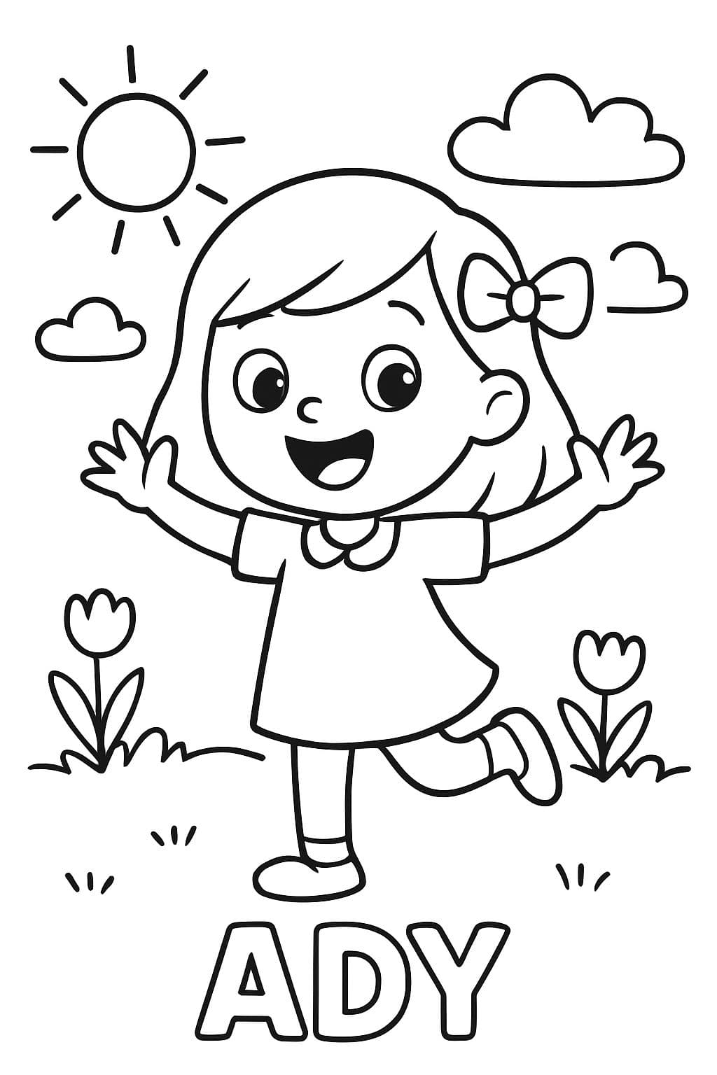 Una imagen de una niña de 5 años. Escribe el nombre Ady.