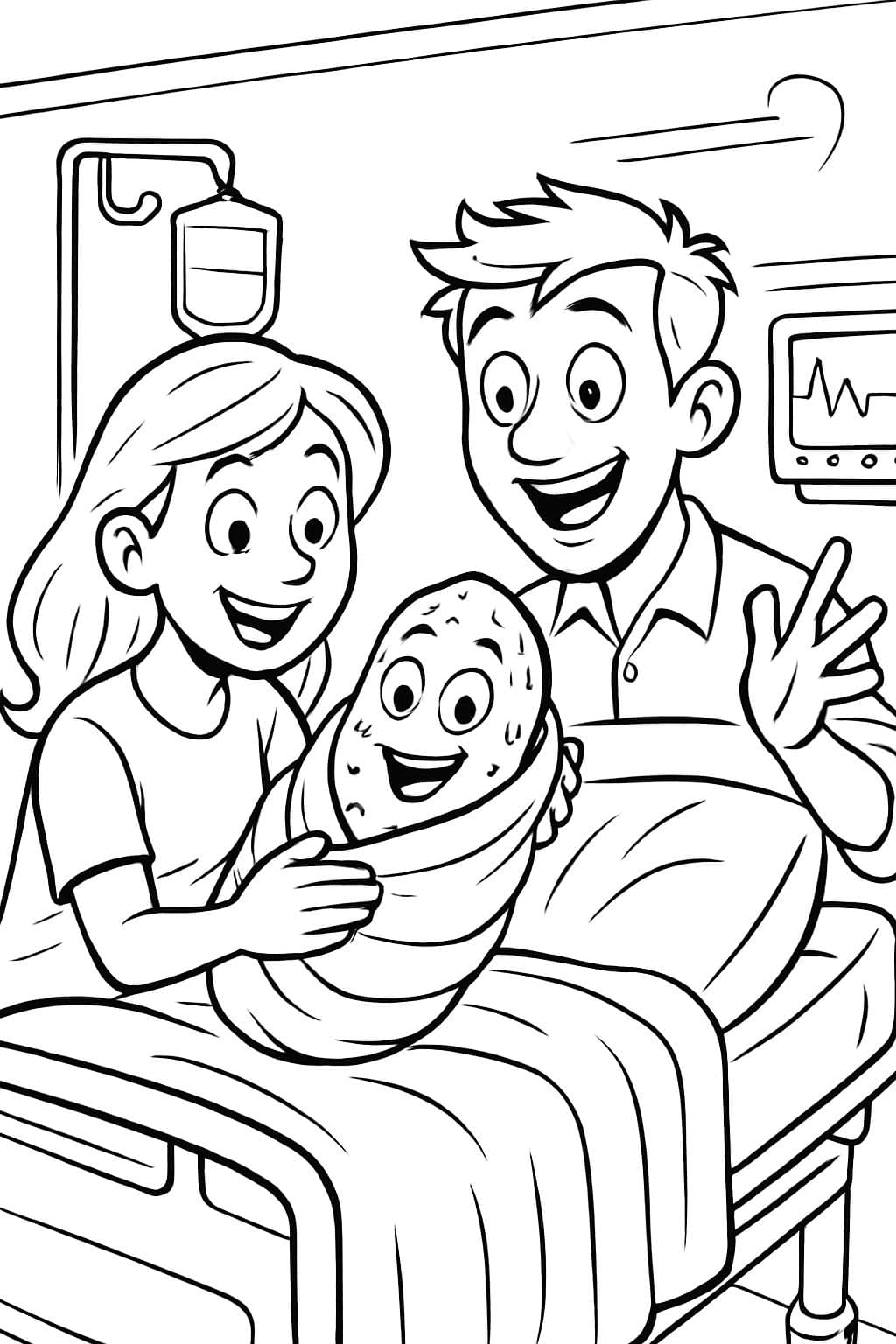 Niño bebé en el hospital con padres después de nacer.