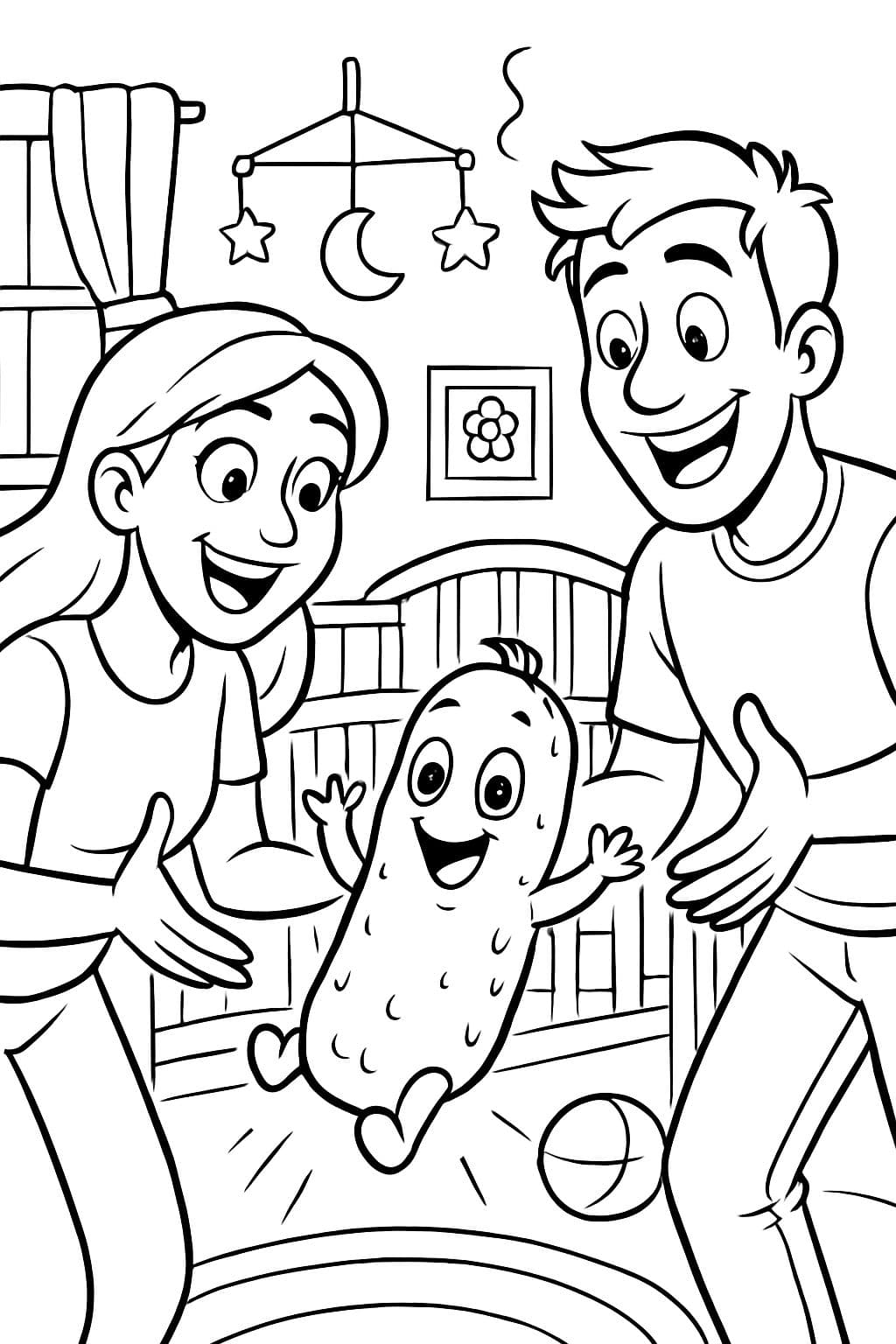 des parents accueillant leur bébé concombre dans sa chambre