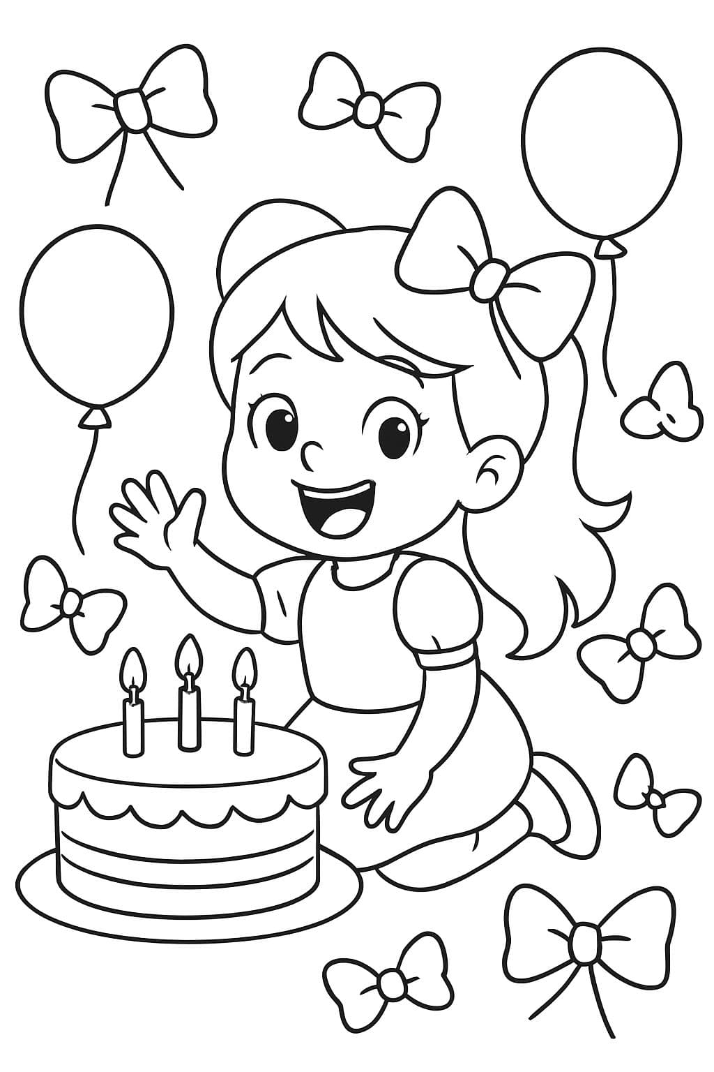 Feliz cumpleaños Kennedy solo con lazos, globos y pastel