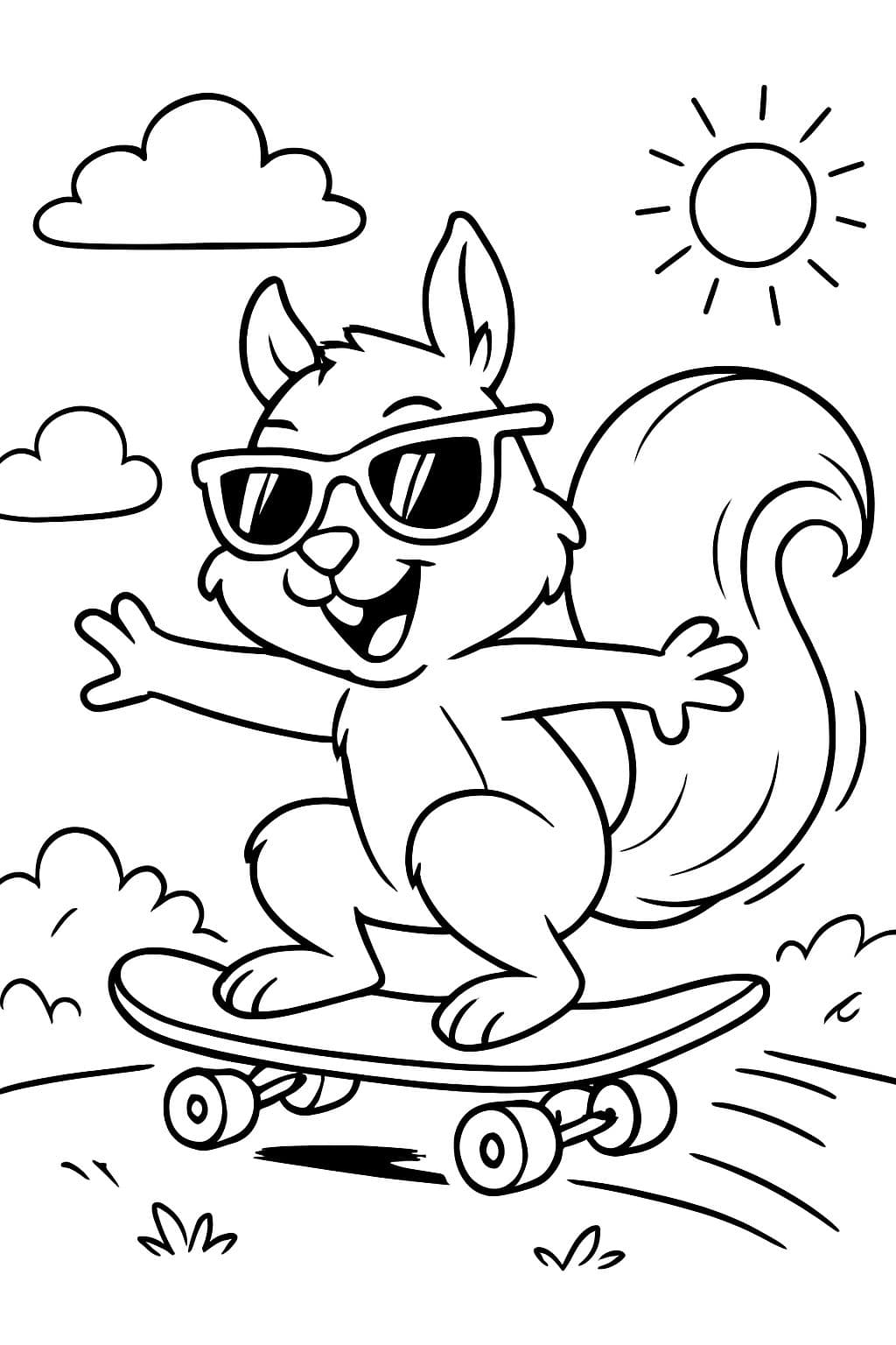 Écureuil faisant du skateboard avec des lunettes de soleil