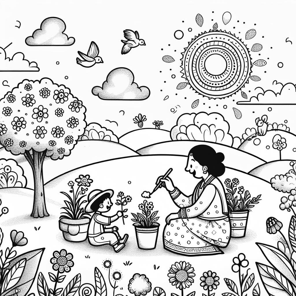 Tarjeta del Día de la Madre con diseños alegres y mensajes cariñosos.