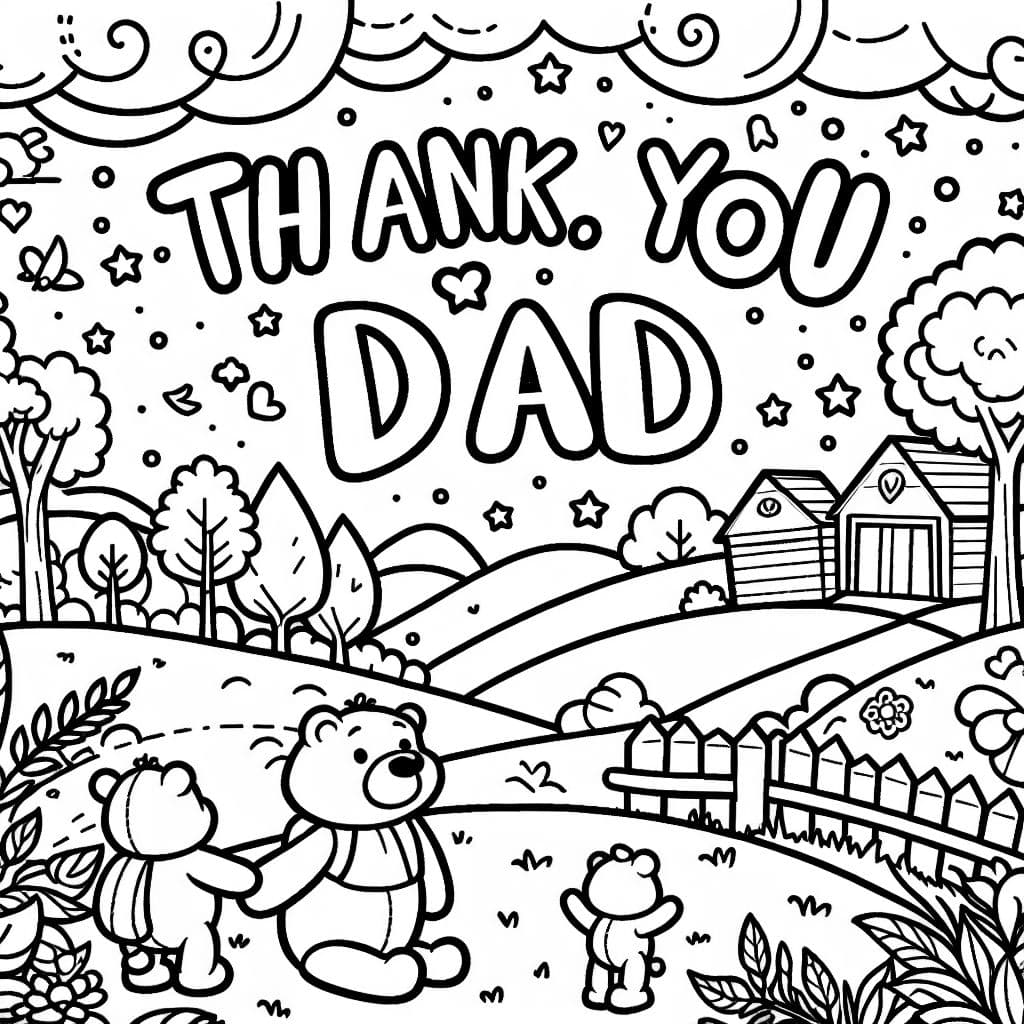 Un diseño de letras hermoso "Gracias Papá", perfecto para una página para colorear.