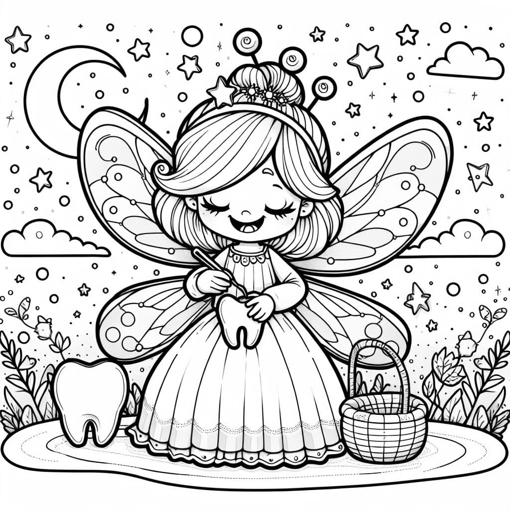 Linda hada de los dientes para que los niños coloreen.