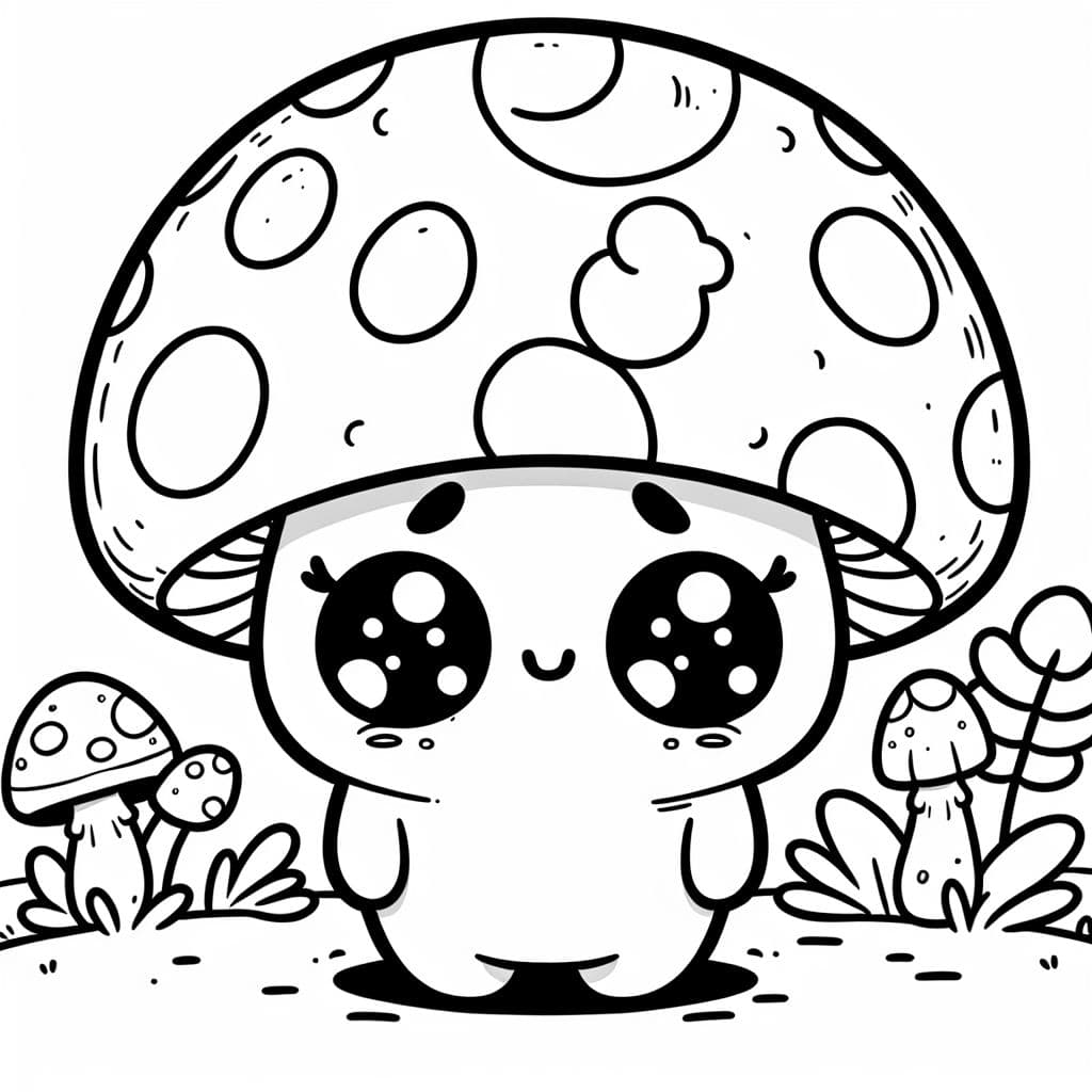 Un hongo lindo con ojos, perfecto para que los niños lo coloreen.