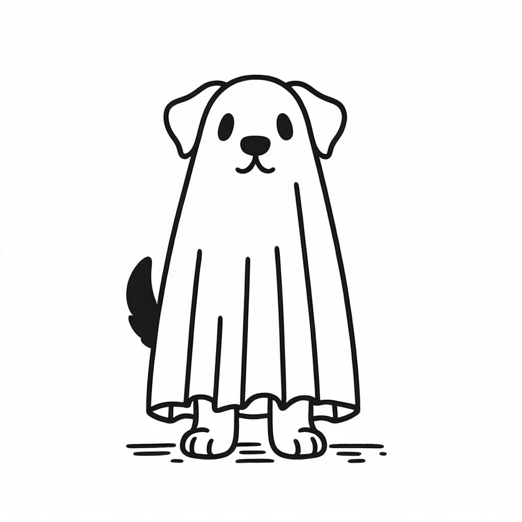 ein hund mit einem laken über dem kopf als geist verkleidet