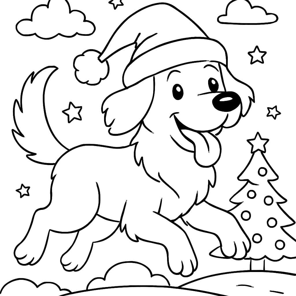 Un golden retriever usando un sombrero de Navidad.