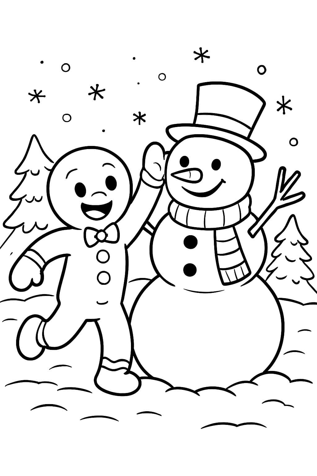 Hombre de jengibre construye un muñeco de nieve