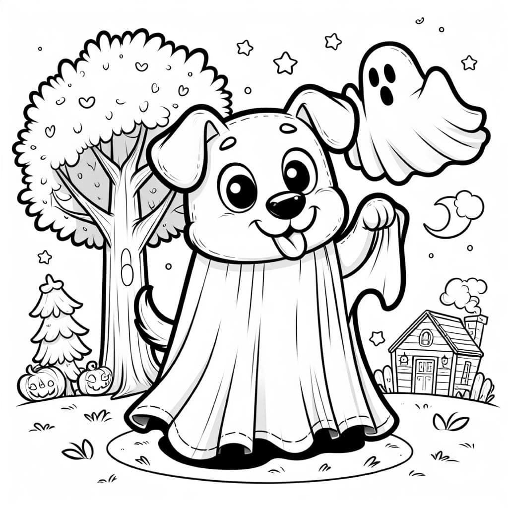 ein hund mit einem laken als geist verkleidet