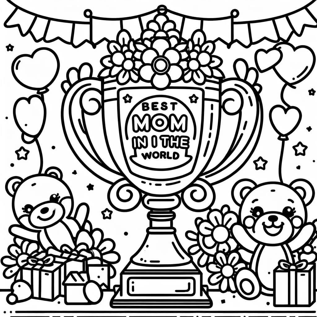 Troféo a la mejor mamá del mundo, ¡perfecto para una página para colorear!