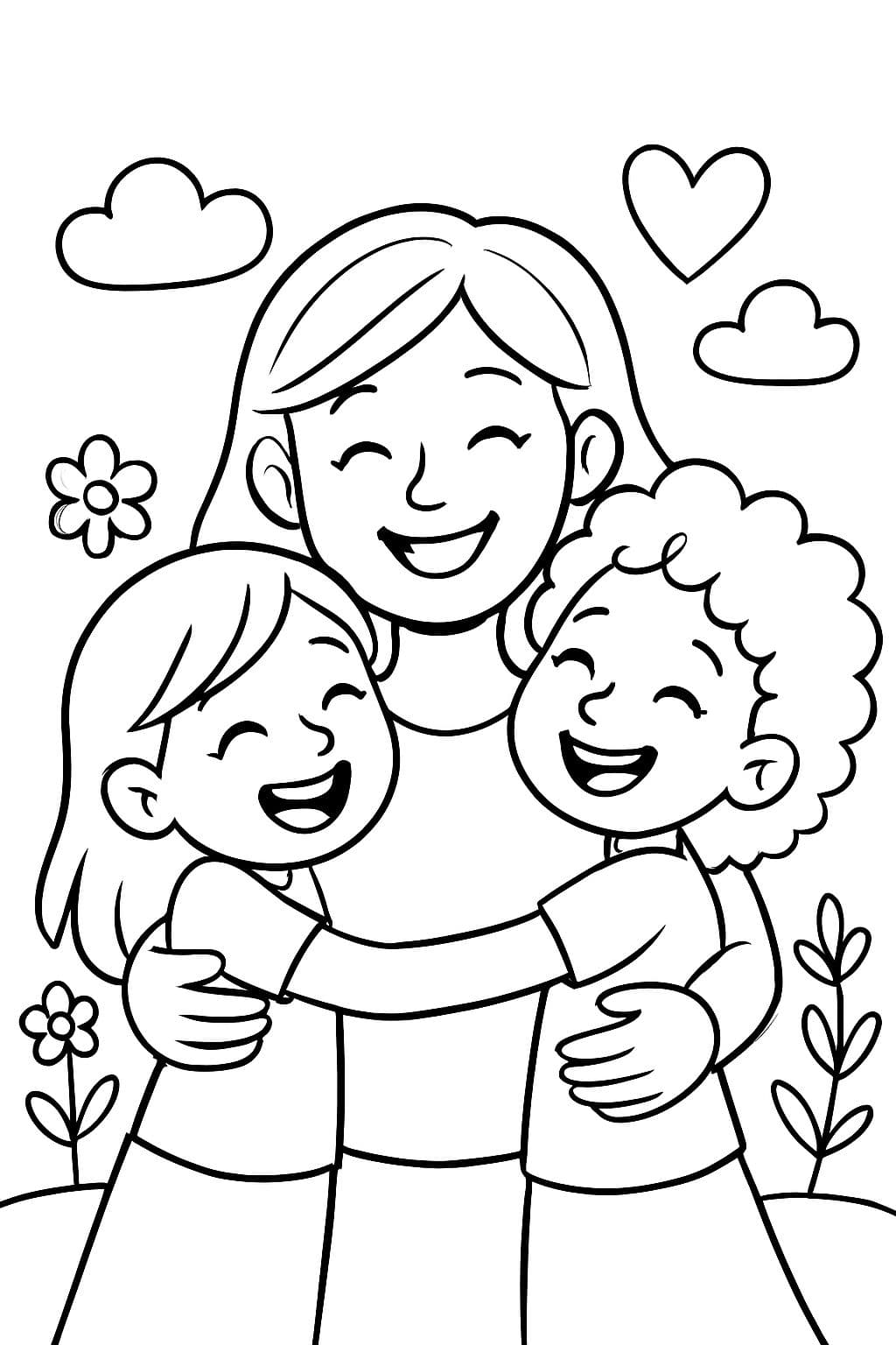 Mejor mamá con dos niñas, una con cabello liso y otra con cabello rizado abrazándose.