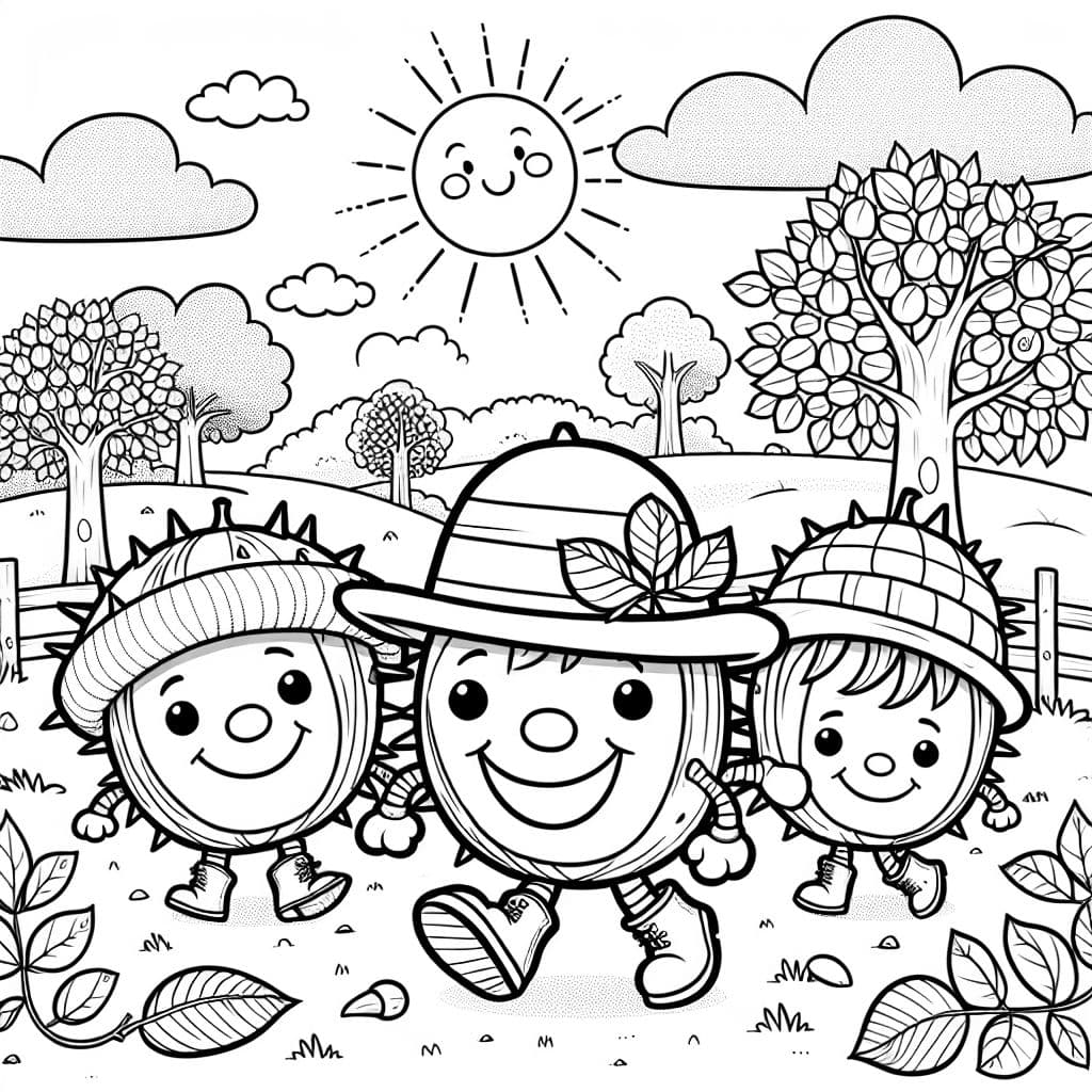 Un hombre de castaña es una figura creativa hecha de castañas y otros materiales naturales. Perfecto para que los niños hagan manualidades y coloreen.