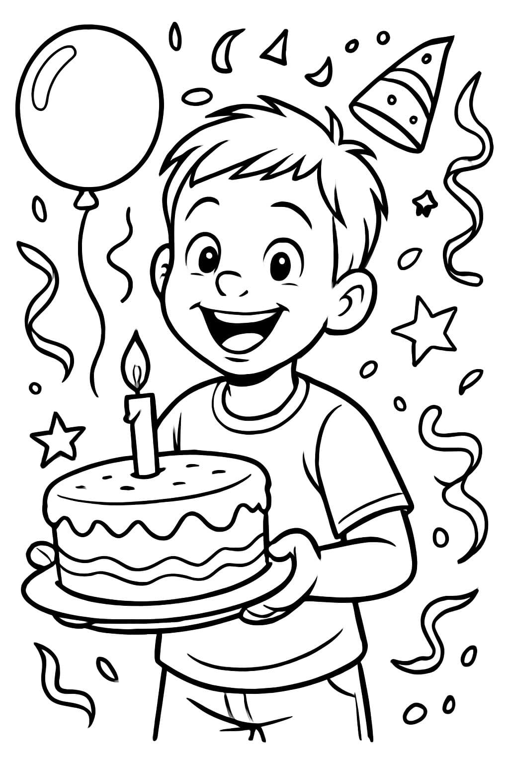 Un garçon heureux tenant son premier gâteau d'anniversaire.