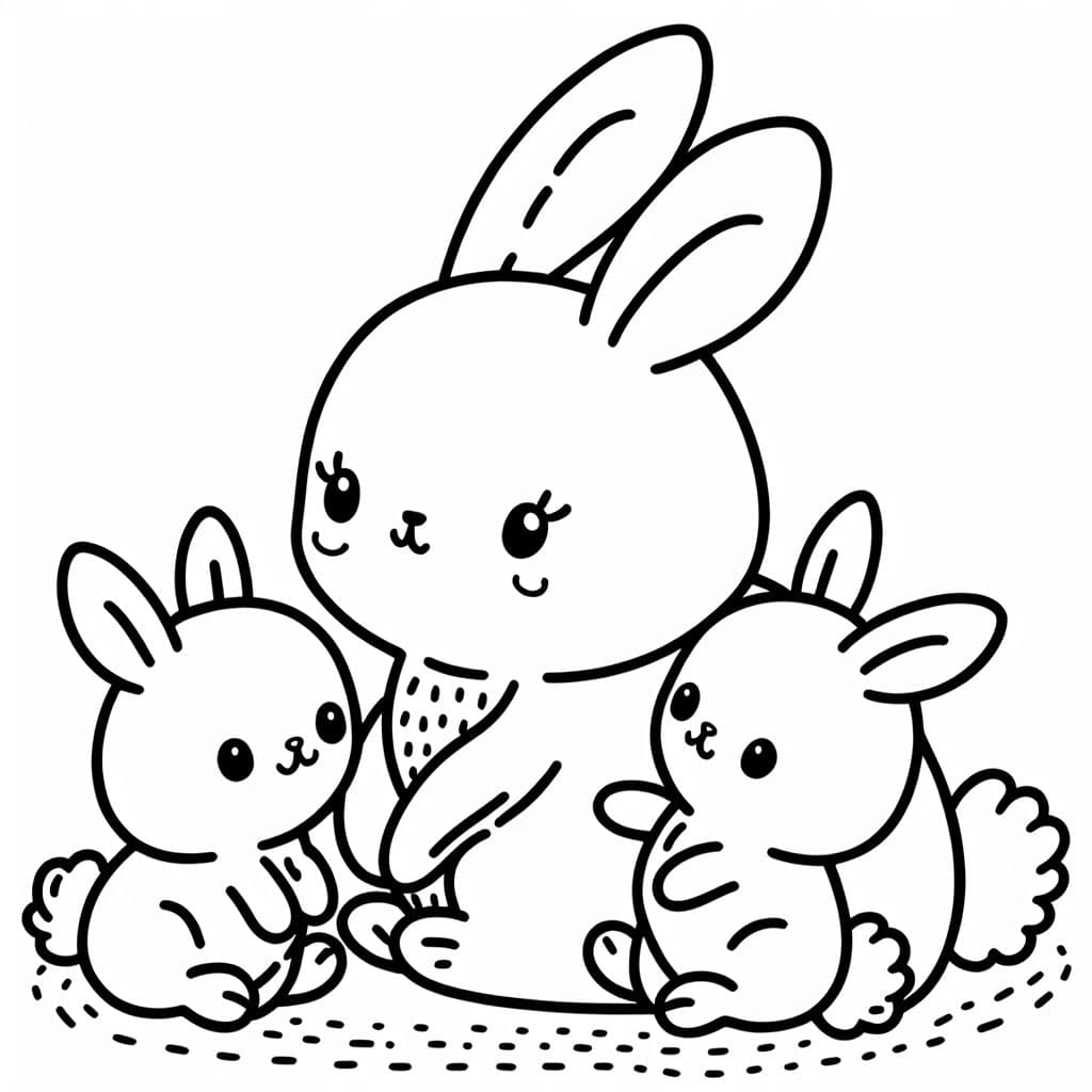 eine sehr süße Mama Hase mit drei süßen Baby hasen