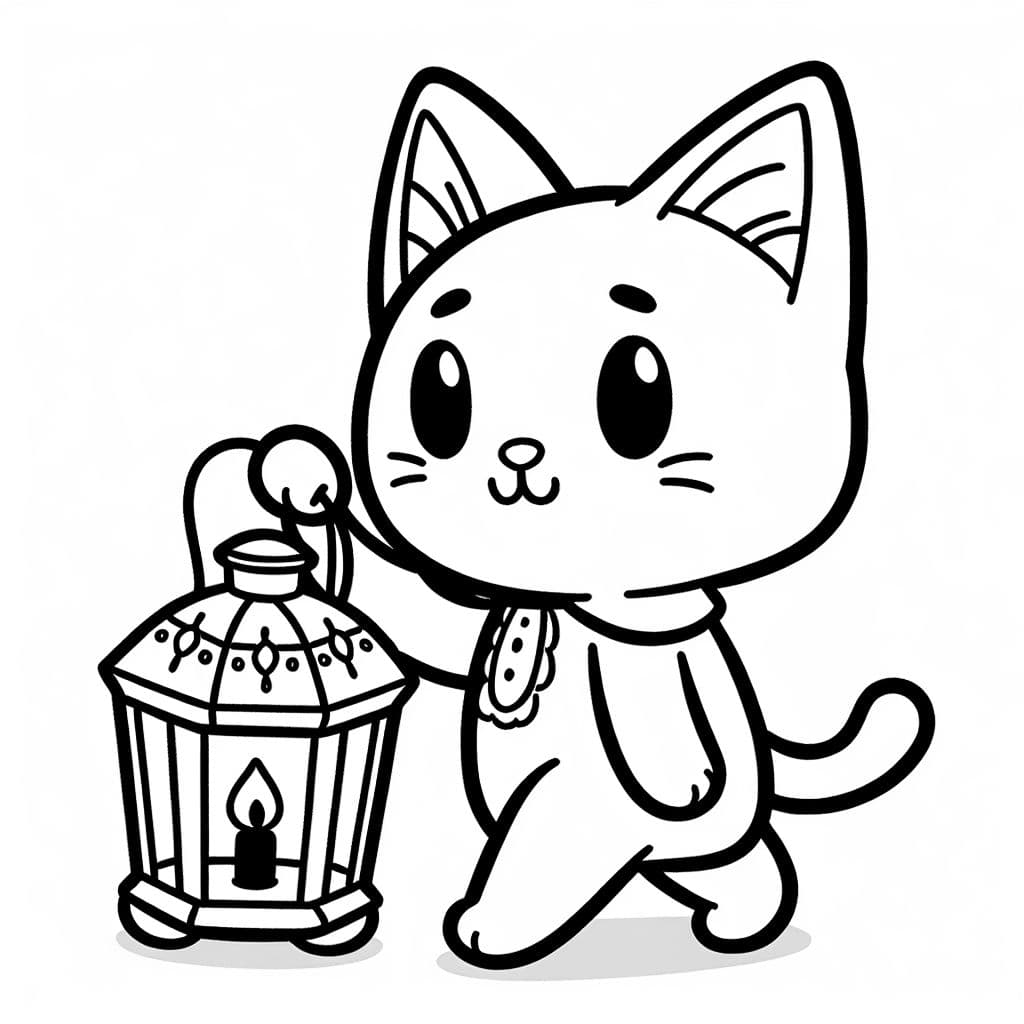 eine süße Katze, die mit einer St. Martins Laterne spazieren geht