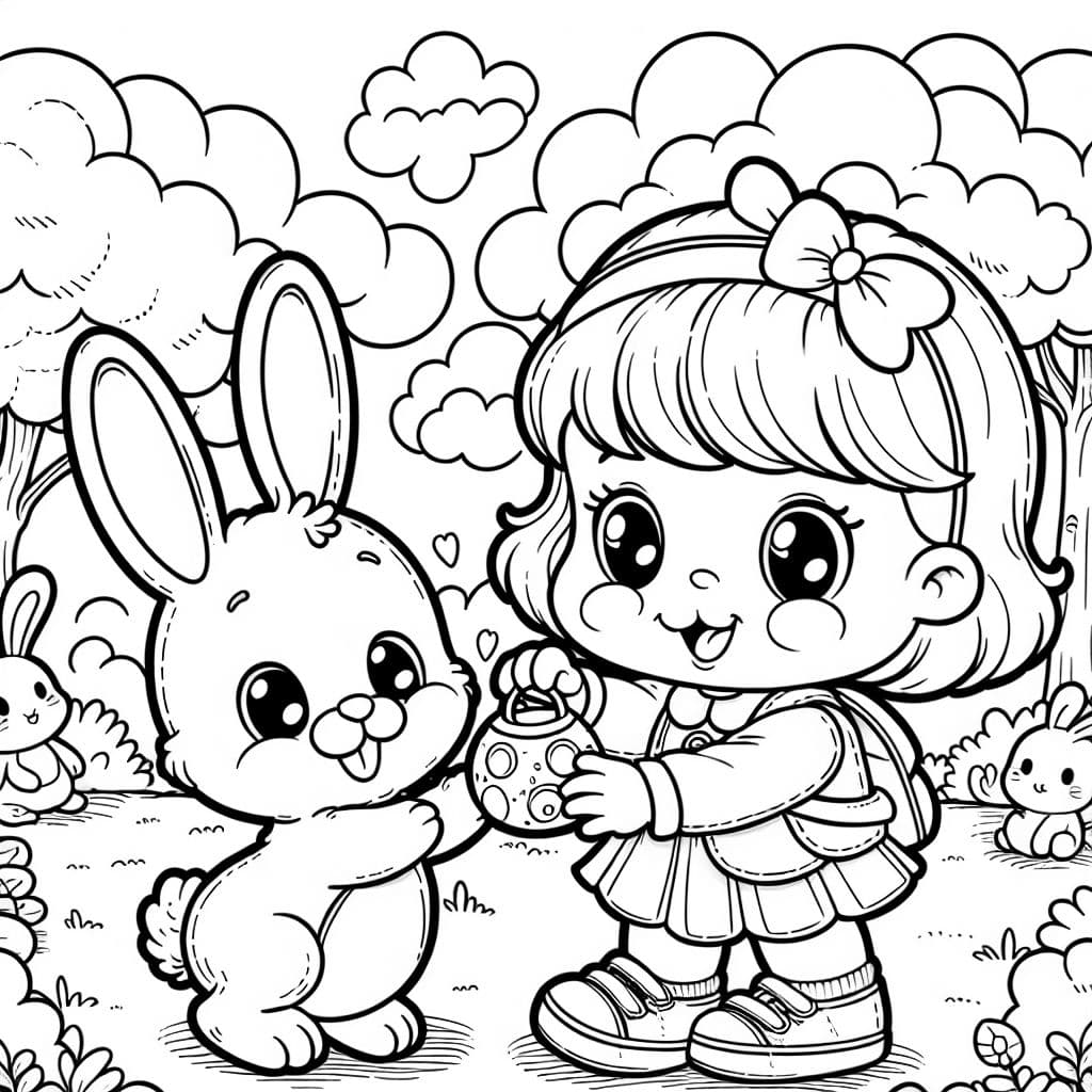 ein süßer Baby Hase, das mit einem kindergarten mädchen spielt