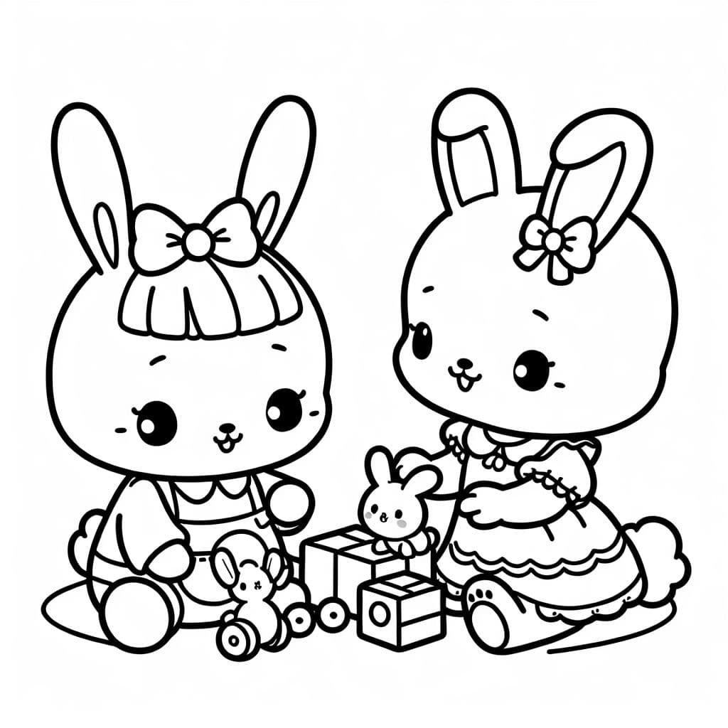 süßer mädchen Hase auf dem Spielzeug mit dem großen Bruder Hase
