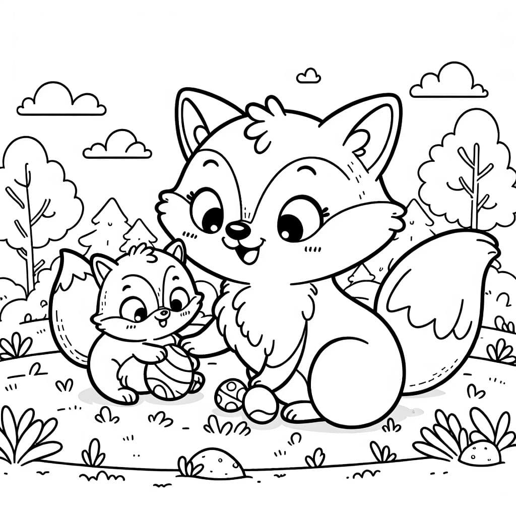 Einen kleinen und einen großen Fuchs beim Spielen