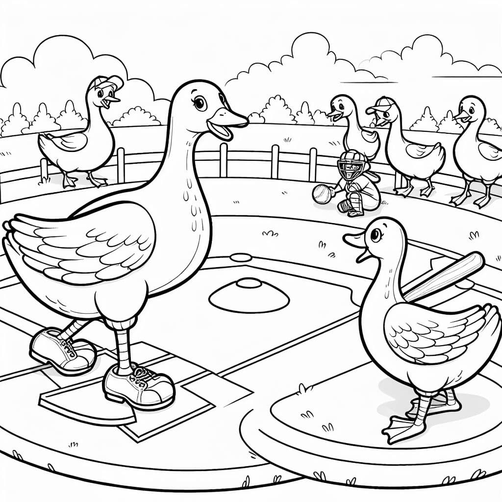 Gansos jugando un partido de béisbol en un campo de béisbol