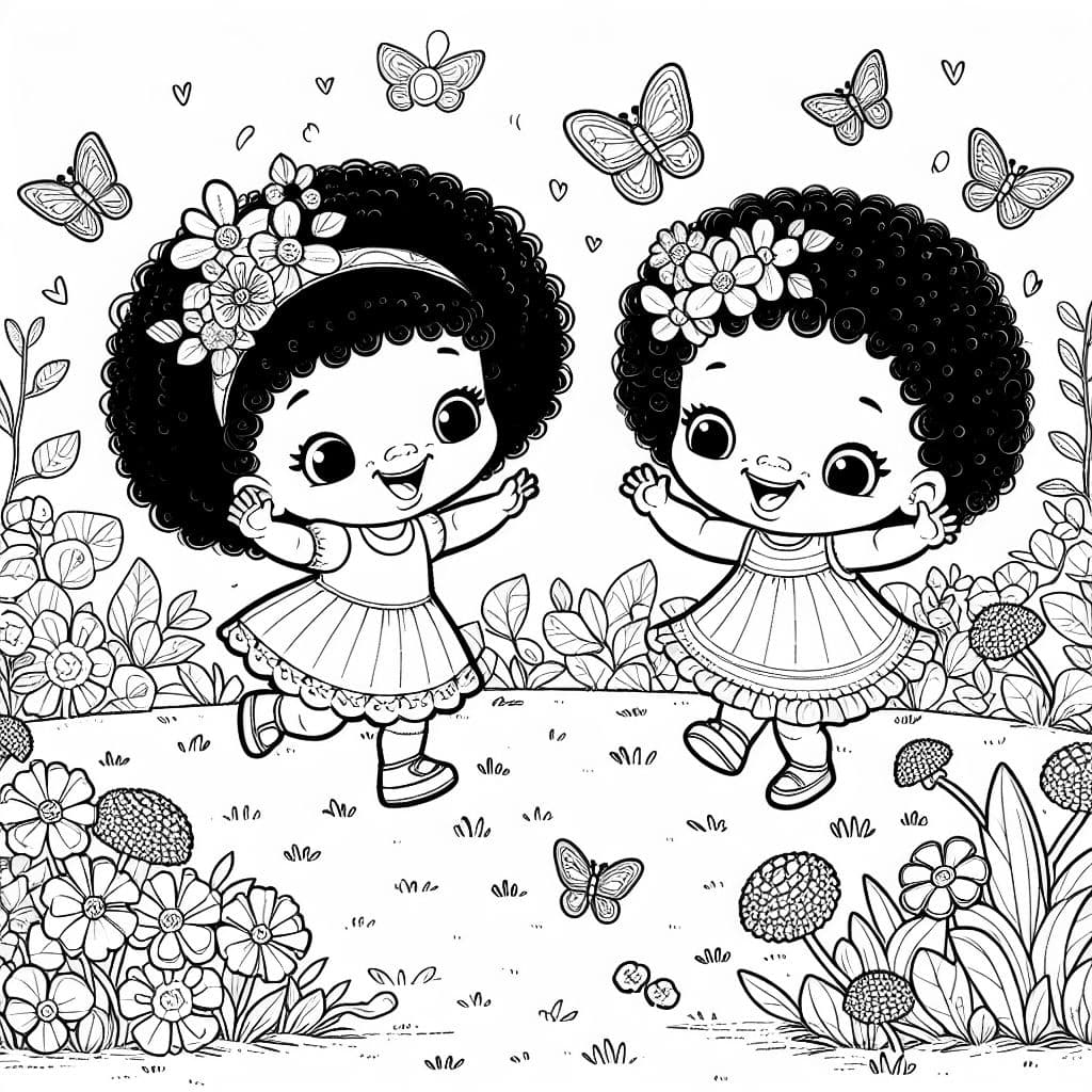 Dos niñas negras pequeñas jugando en un jardín
