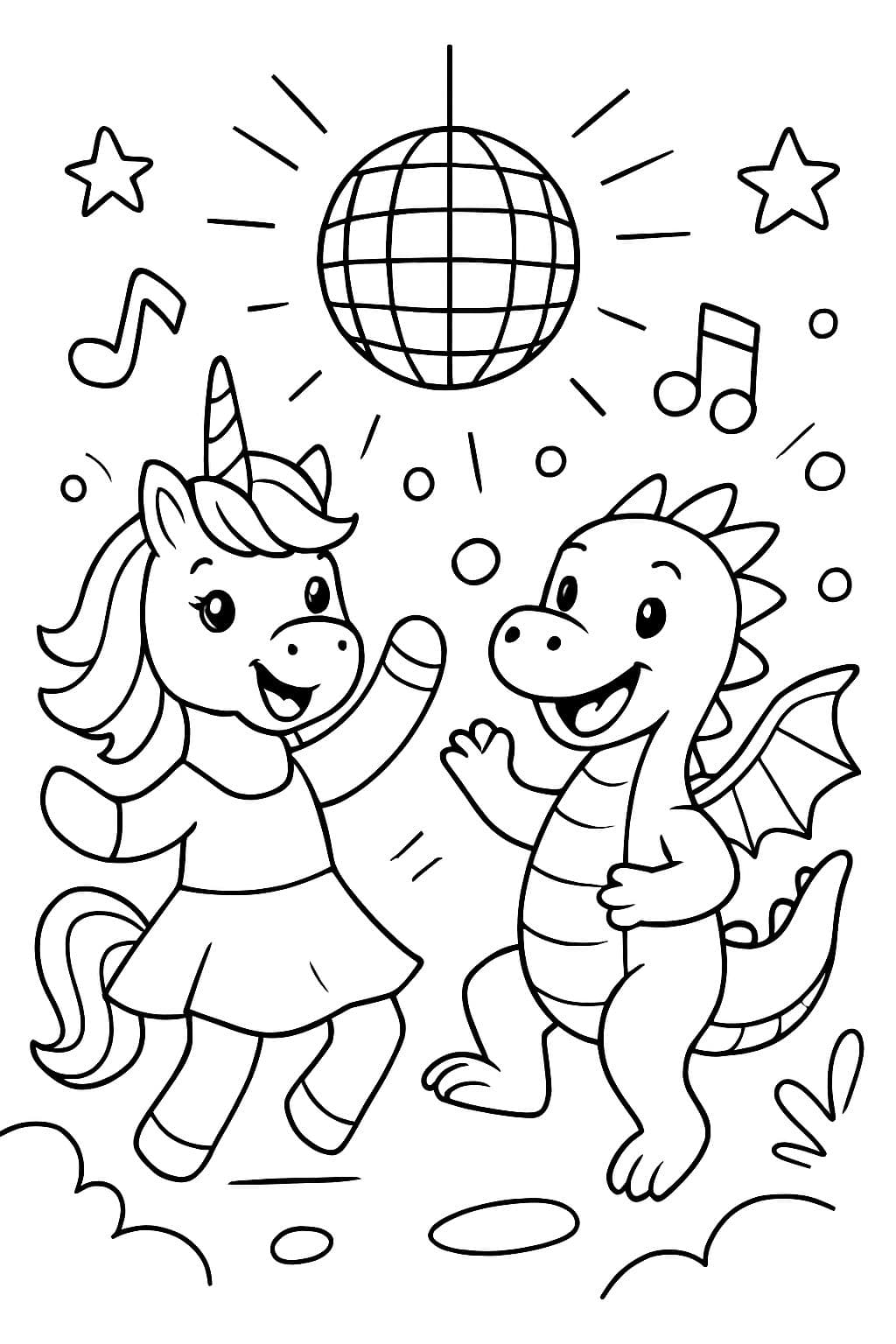 Fiesta de baile disco con unicornios y dragones