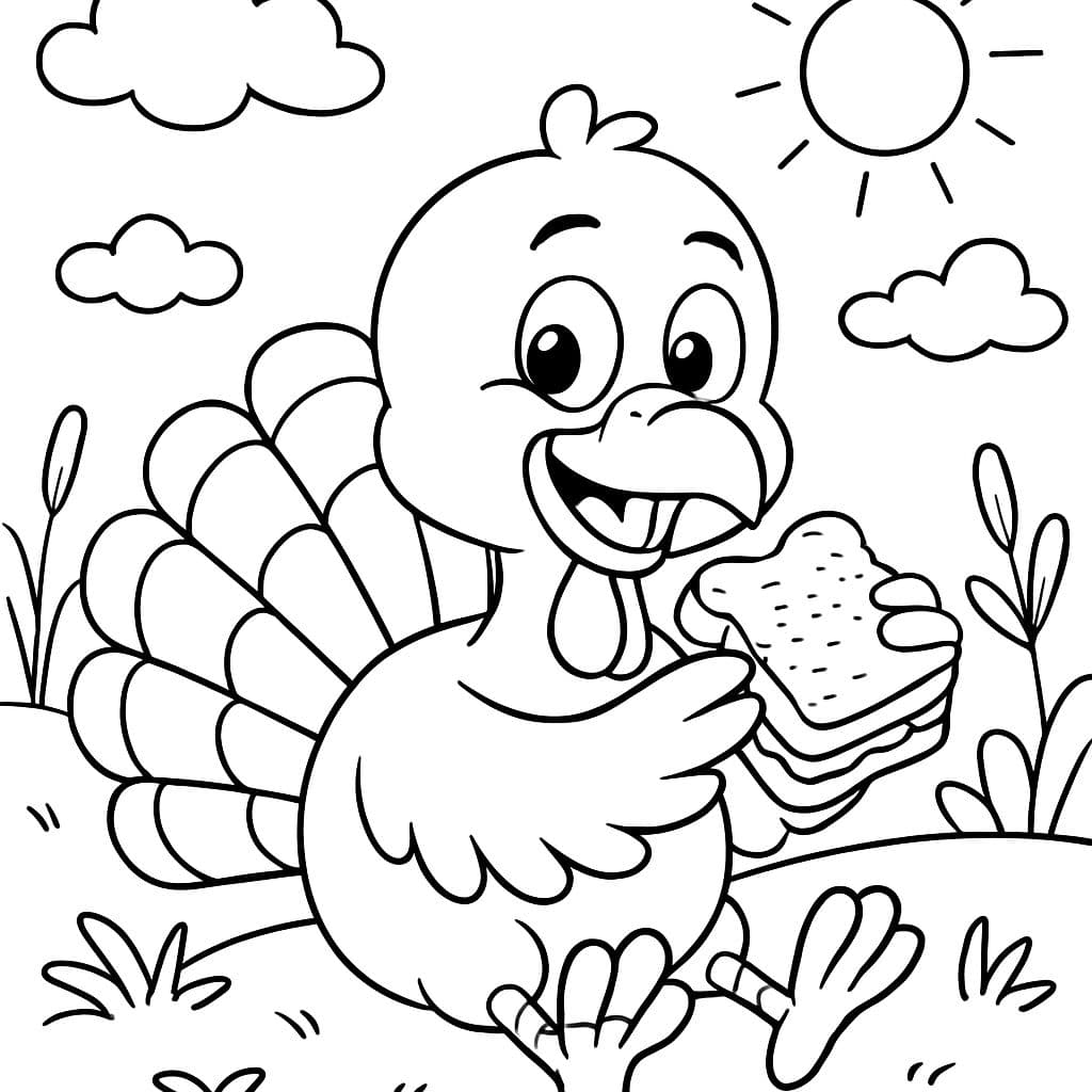 un pavo comiendo un sándwich de crema de cacahuate
