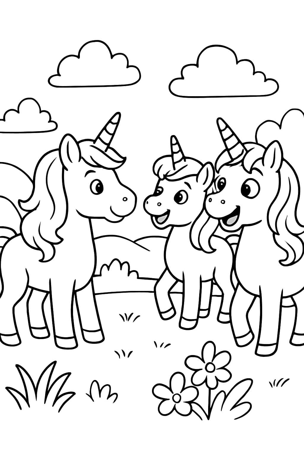 2 Einhörner, die von einem anderen Einhorn wegschauen