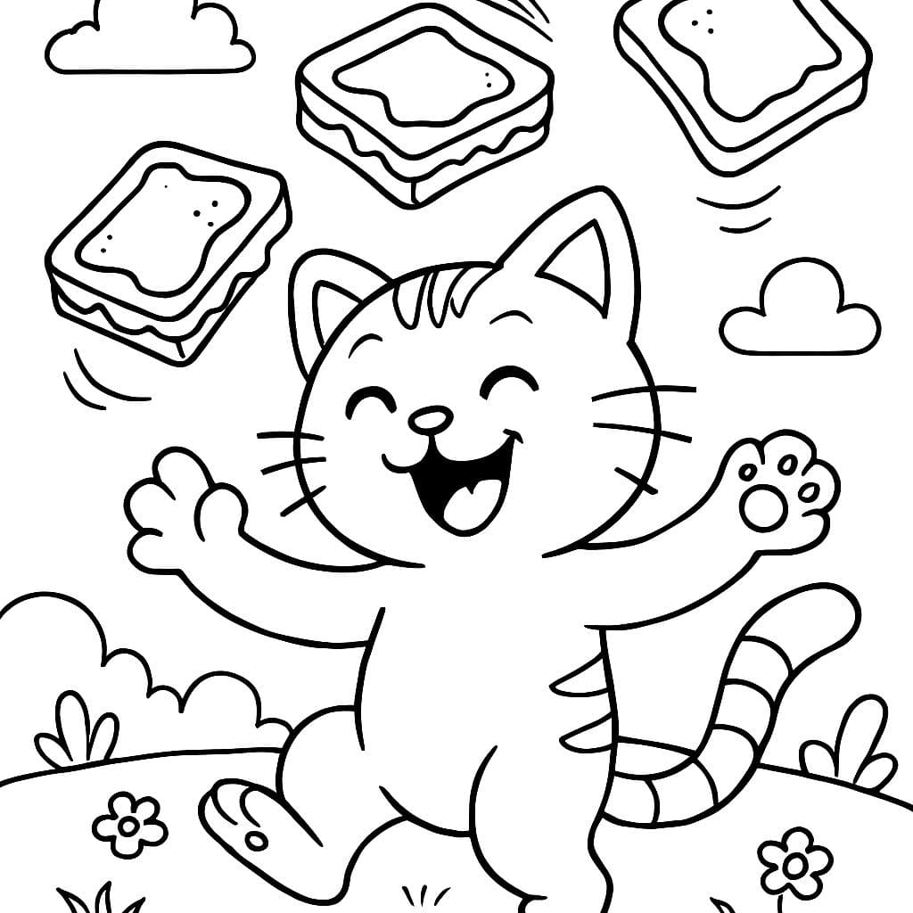 Un gato haciendo malabares con sándwiches de crema de cacahuate