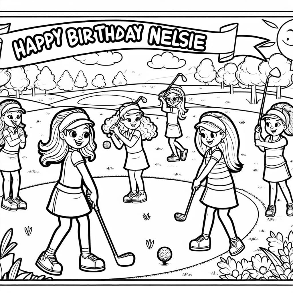 imagem de tema de golfe para meninas que diz: Feliz Aniversário Nelsie