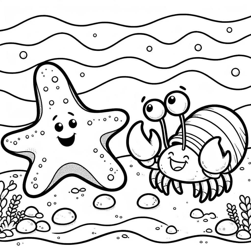 a starfish and a hermit crab playing together