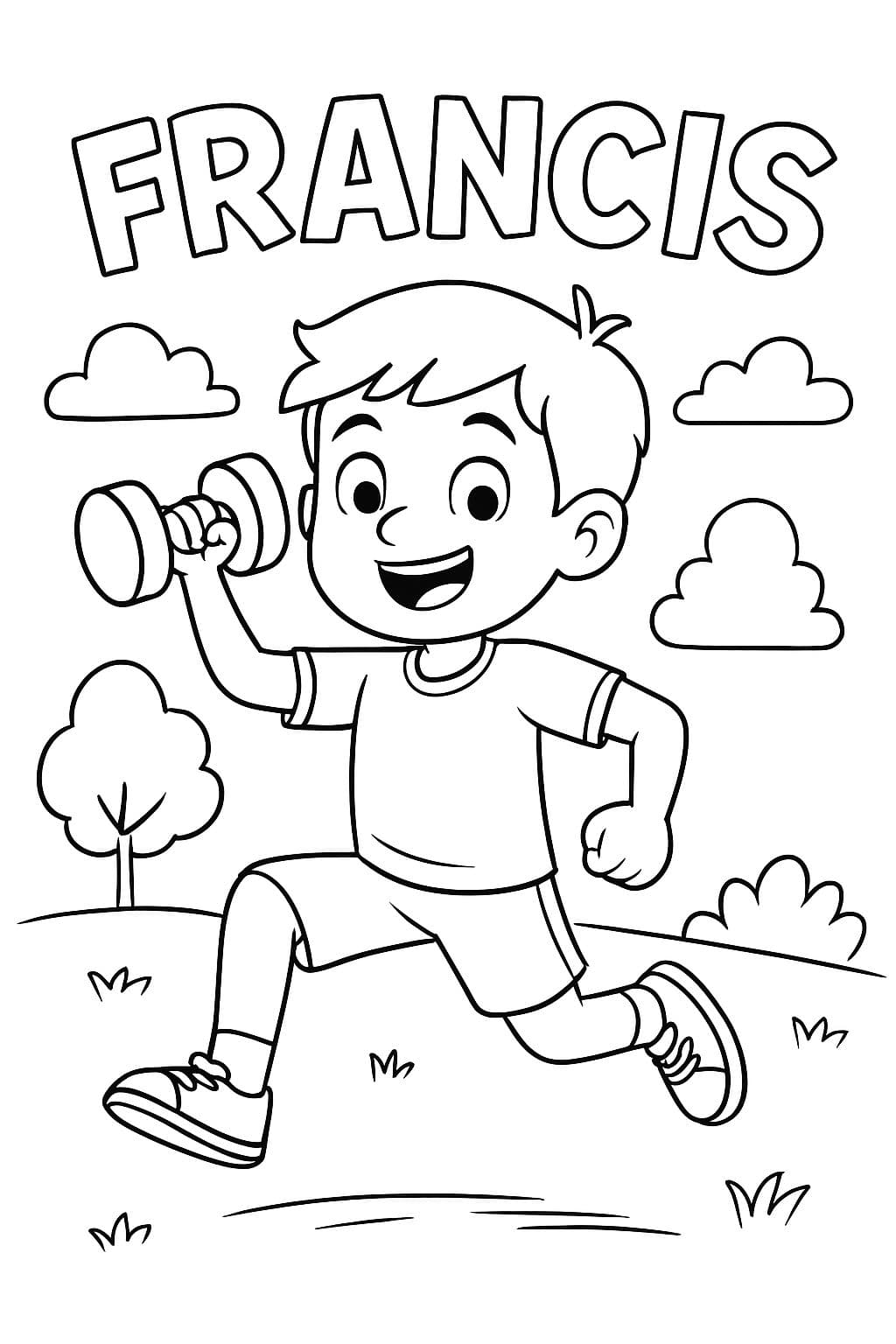 Ein Junge trainiert mit dem Namen Francis neben ihm.